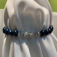 Blue Cultured Pearls with Silver Beaded Bracelet