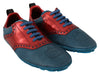 Blue Red Shiny Leather Crown Sneakers Shoes