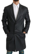 Gray Formal Long Trenchcoat Leather Jacket