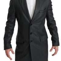 Gray Formal Long Trenchcoat Leather Jacket