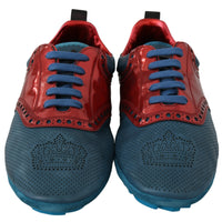 Blue Red Shiny Leather Crown Sneakers Shoes