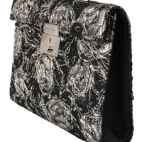 Black Silver Jacquard Leather Document Briefcase Bag