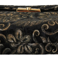 Black Ricamo Sequined Leather Document Briefcase Bag