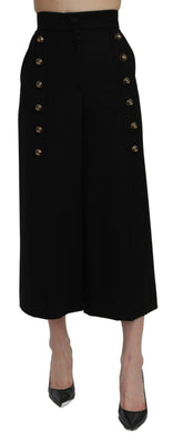 Black High Waist Wide Leg Cropped Pants