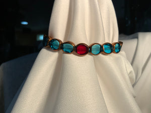 Turquoise with Antique Brass & One Red Bead, Beaded Bracelet