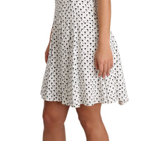 White Black Rose Print Rayon Mini Dress