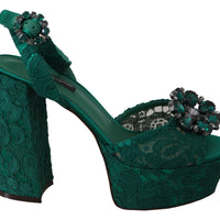 Green Taormina Lace Crystals Sandals Shoes