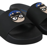 Black #dgfamily Flats Beachwear Slides Shoes