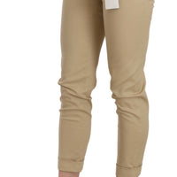 Khaki Casual Fitted Cotton Trousers Pants