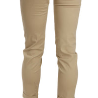 Khaki Casual Fitted Cotton Trousers Pants