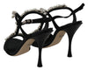 Black Suede Crystal Ankle Strap Sandal Shoes