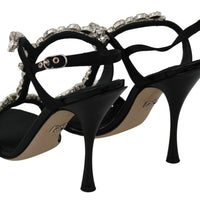 Black Suede Crystal Ankle Strap Sandal Shoes