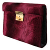 Bordeaux Velvet Leather Women Document Briefcase Bag