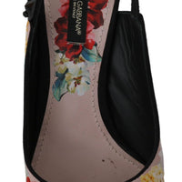 Black Floral Crystal Heels Slingbacks Shoes