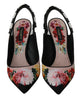 Black Floral Crystal Heels Slingbacks Shoes