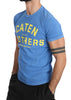 Blue Cotton Logo Motive Print Crewneck Mens Top T-shirt