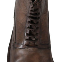 Brown Patterned Leather Derby Boots Shoes