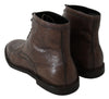 Brown Patterned Leather Derby Boots Shoes