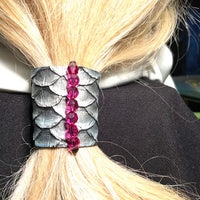 Swarovski Fuchsia Crystals on Mermaid Scales  Hair Tie