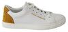 White Yellow Leather Low Top Womens Sneakers Shoes