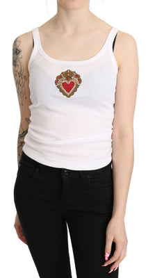 White Gold Heart Cotton White Sleeveless Tops