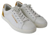 White Yellow Leather Low Top Womens Sneakers Shoes