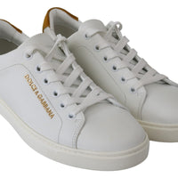 White Yellow Leather Low Top Womens Sneakers Shoes