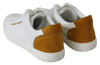 White Yellow Leather Low Top Womens Sneakers Shoes