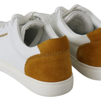 White Yellow Leather Low Top Womens Sneakers Shoes