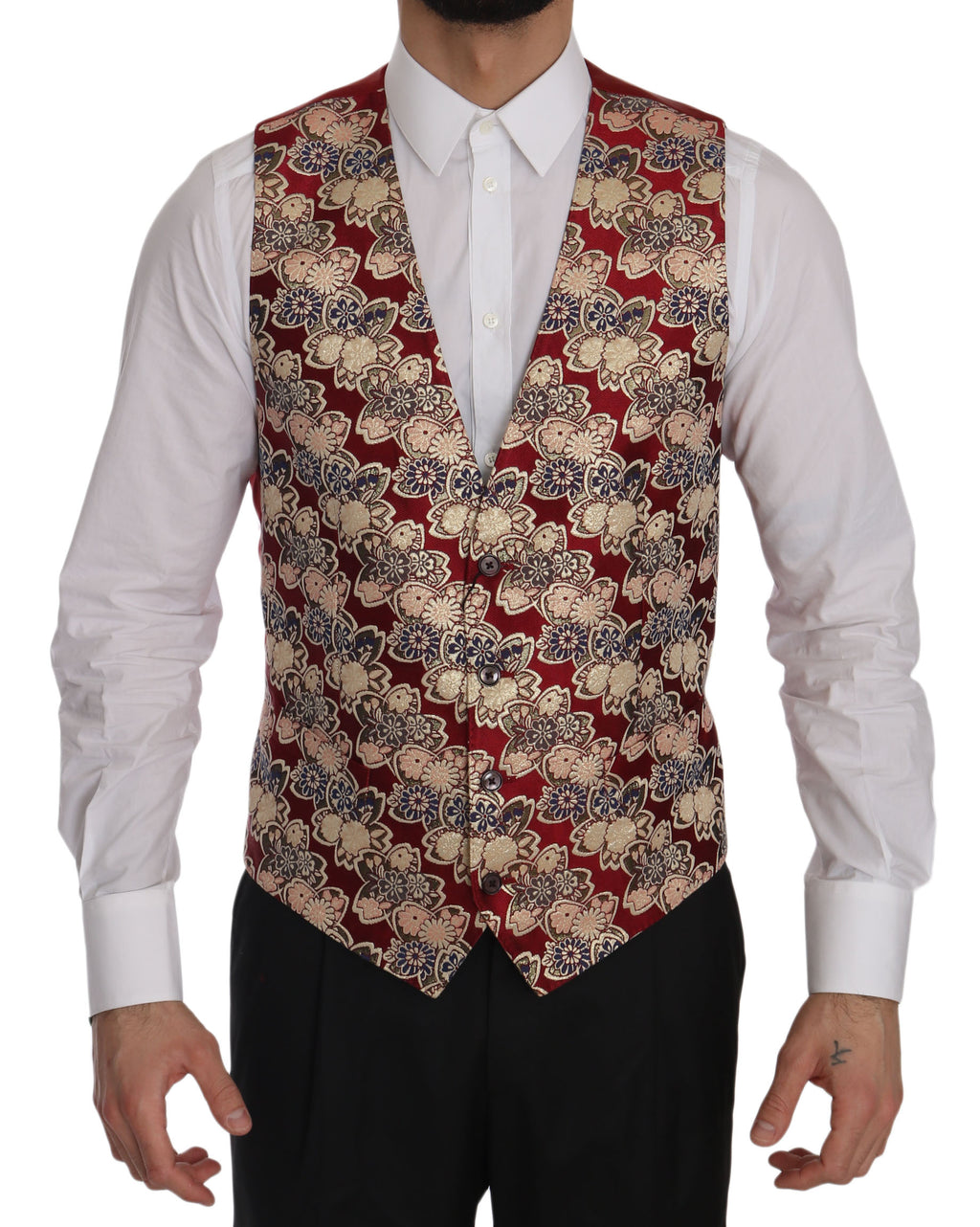 Red Gold Jacquard Slim Fit Vest