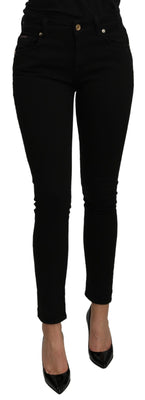 Black Mid Waist Slim Fit Slim Fit Cotton Jeans Pant