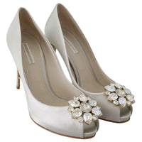 White Crystals Peep Toe Heels Pumps Shoes