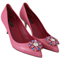 Pink Exotic Leather Crystal Pumps Shoes