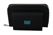 Black Mens Coin Purse Zipper Holder 100% Leather Wallet