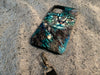 Cat in Teal Paisley iPhone Silicone Slim Case with Lanyard