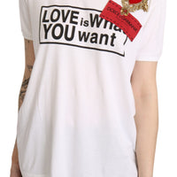 White Heart Cotton Casual T-shirt Tops