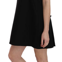 Black Wool Crystal Button Shift Dress