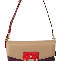 Purple Beige Red Leather Crossbody Purse Bag