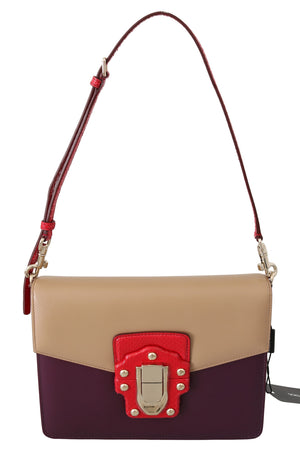 Purple Beige Red Leather Crossbody Purse Bag