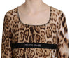 Brown Round Neck Leopard Women Top Blouse