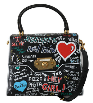 Black Leather DG Heart Crossbody WELCOME Purse