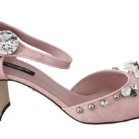 Pink Brocade Crystal Lily Ankle Strap Shoes