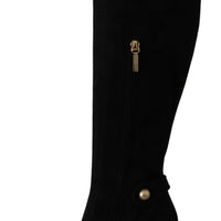 Black Suede Gold DG Logo Knee Boots Shoes