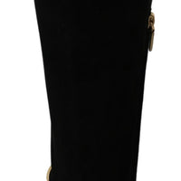 Black Suede Gold DG Logo Knee Boots Shoes