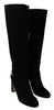 Black Suede Gold DG Logo Knee Boots Shoes