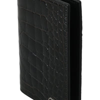 Black Bifold Mens Passport Holder Crocodile Wallet