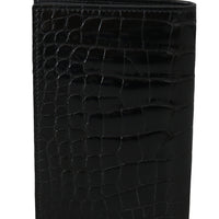 Black Bifold Mens Passport Holder Crocodile Wallet