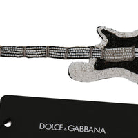 White Guitar Sequin Beaded Branded Lapel Pin Brooch