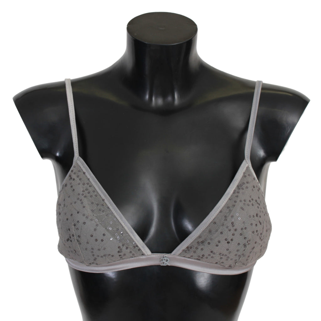 Gray Nylon Sequined Triangolo Bra Underwear