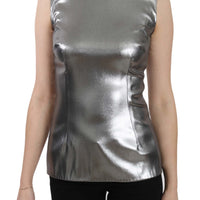 Silver Tulle Sleeveless Silk Top  Blouse